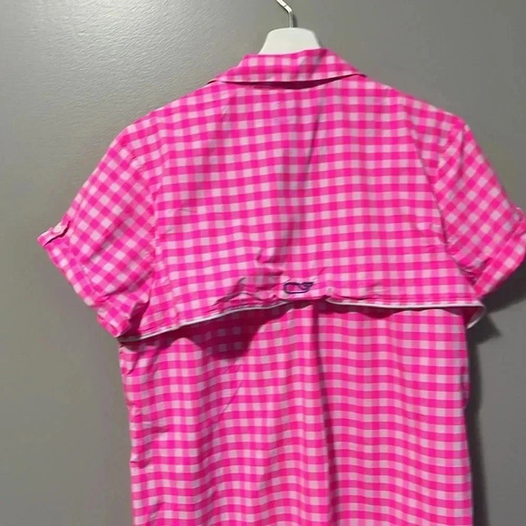 Vineyard Vines Gingham Performance Shirt  Dress Hot Pink - Picture 12 of 13